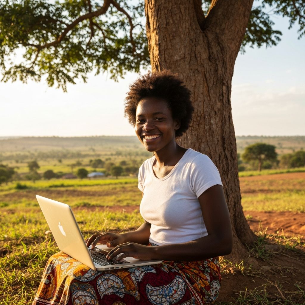Giovane donna keniota che programma al computer